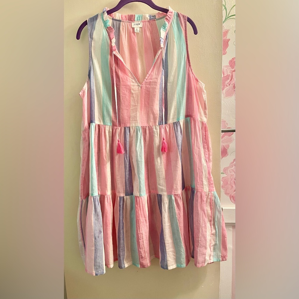 J. Crew Pink, Periwinkle Turquoise & White Cover-up Dress WITH Flaw  SIZE Medium